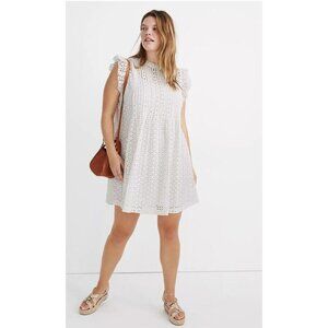 Madewell Woman’s Eyelet‎ Ruffle Sleeve Pintuck Mini Dress SZ Small